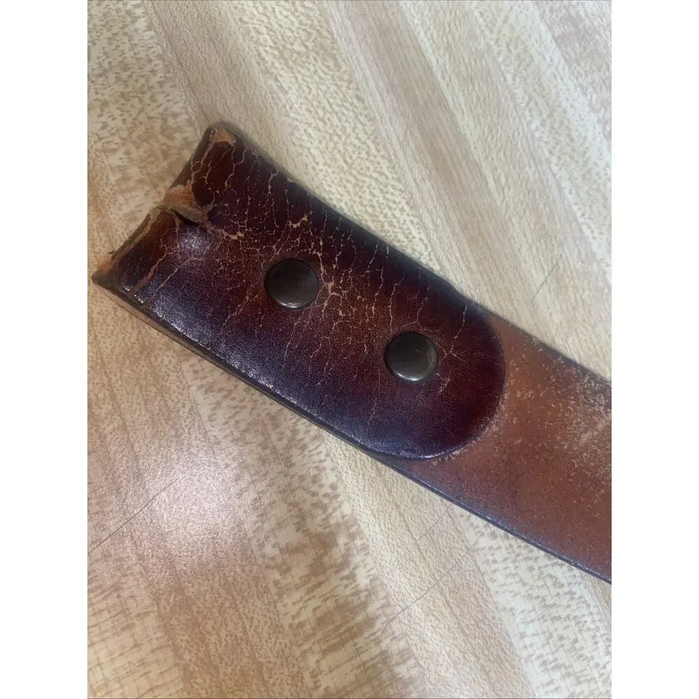 Vintage Western Hand Tooled Brown Leather Strap Horse Scene Belt Sz 36 Cowboy